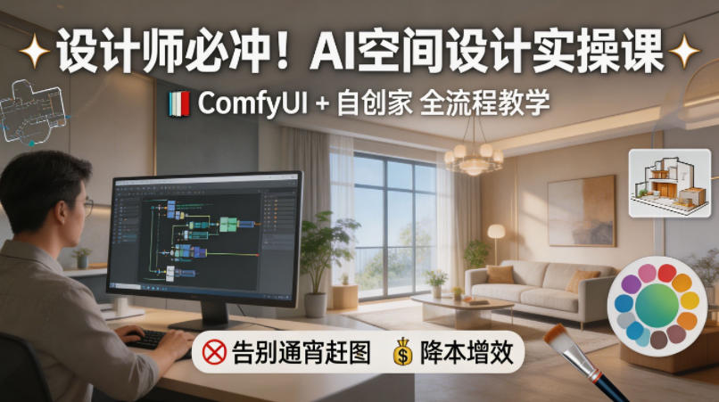 设计师必冲！AI空间设计实操课，ComfyUI+自创家全教学，告别通宵赶图，降本增效| 鹿鸣网创