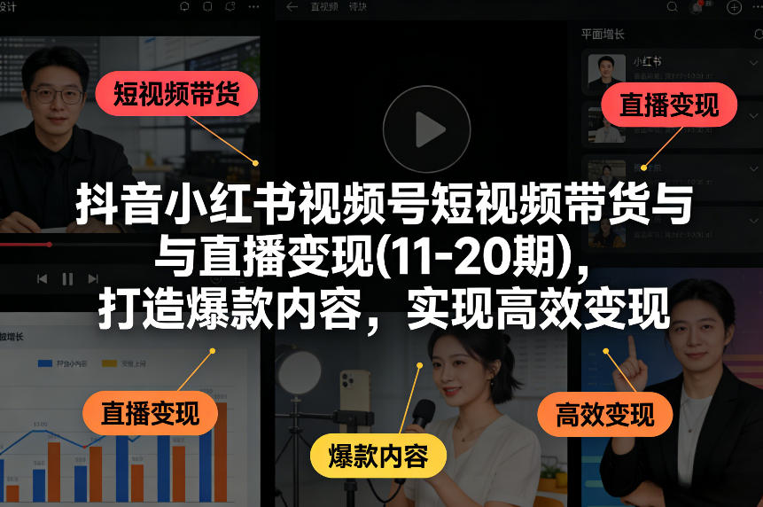 抖音小红书视频号短视频带货与直播变现(10-21期)，打造爆款内容，实现高效变现（更新05月）| 鹿鸣网创