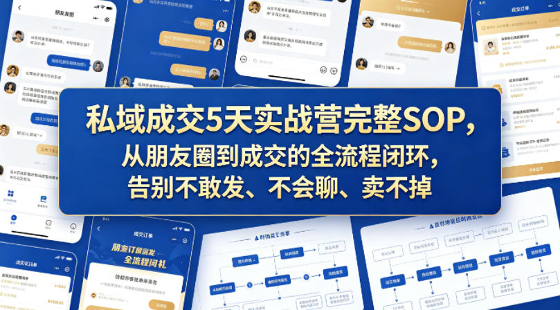 私域成交5天实战营完整SOP，从朋友圈到成交的全流程闭环，告别不敢发、不会聊、卖不掉| 鹿鸣网创