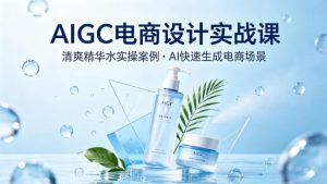 AIGC电商设计实战课，以清爽精华水为实操案例，教你用AI快速生成电商场景| 鹿鸣网创