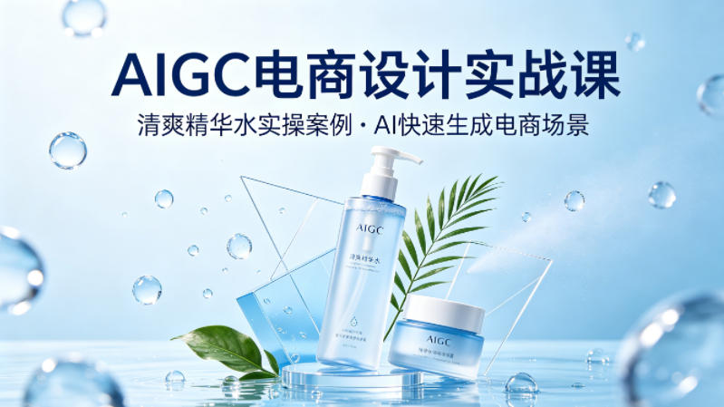 AIGC电商设计实战课，以清爽精华水为实操案例，教你用AI快速生成电商场景| 鹿鸣网创
