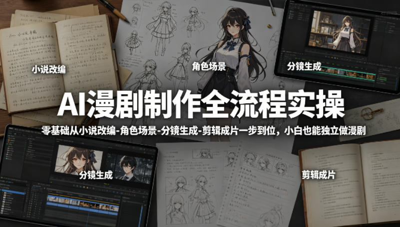 AI漫剧制作全流程实操，零基础从小说改编-角色场景-分镜生成-剪辑成片一步到位，小白也能独立做漫剧| 鹿鸣网创