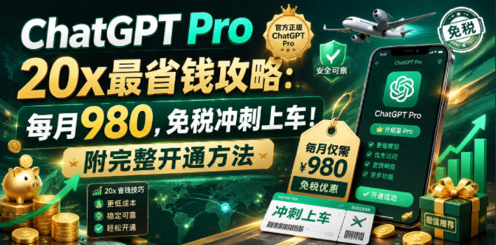 ChatGPT Pro 20x最省钱攻略：每月980，免税冲刺上车！附完整开通方法【文档】| 鹿鸣网创