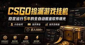 CSGO捡漏游戏挂G，稳定运行5年的全自动掘金软件曝光，小白也可当天学会，当天见收益，日入500+【揭秘】| 鹿鸣网创