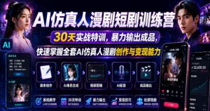 AI仿真人漫剧短剧训练营，30天实战特训，暴力输出成品，快速掌握全套AI仿真人漫剧创作与变现能力| 鹿鸣网创