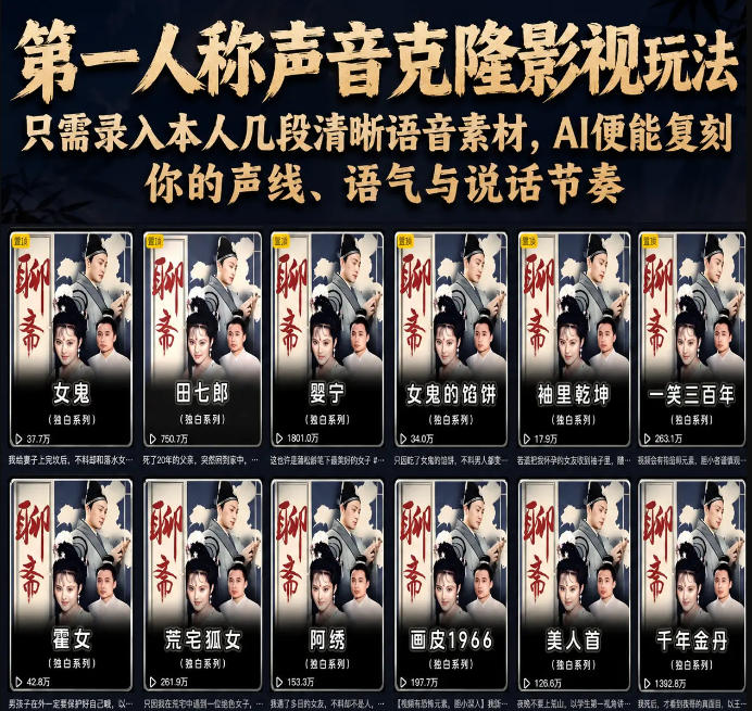 第一人称声音克隆影视玩法，只需录入本人几段清晰语音素材，AI便能复刻你的声线、语气与说话节奏| 鹿鸣网创
