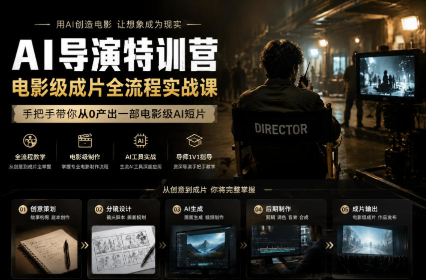 AI导演特训营，电影级成片全流程实战课，手把手带你从0产出一部电影级AI短片| 鹿鸣网创