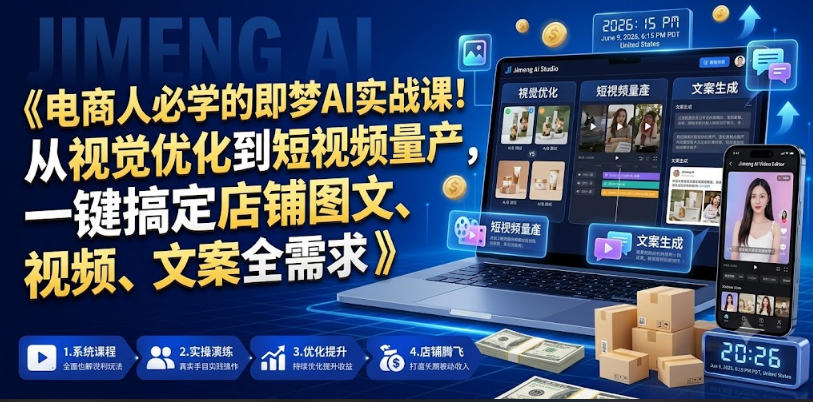 电商人必学的即梦AI实战课！从视觉优化到短视频量产，一键搞定店铺图文、视频、文案全需求| 鹿鸣网创