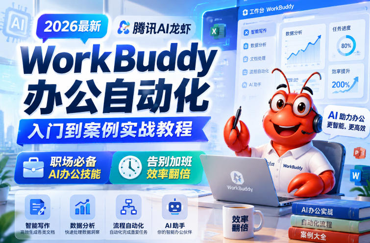2026最新腾讯AI龙虾WorkBuddy办公自动化入门到案例实战教程，职场必备AI办公技能，告别加班，效率翻倍| 鹿鸣网创