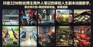 抖音32W粉丝博主局外人笔记的体验人生副本动画教学,拿伙伴计划+精选独家收益,新赛道新涨粉快【录制版】| 鹿鸣网创