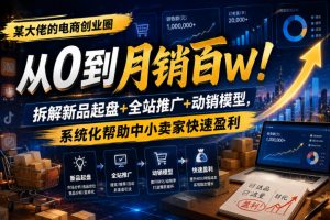 某大佬的电商创业圈从0到月销百W！拆解新品起盘+全站推广+动销模型，系统化帮助中小卖家快速盈利| 鹿鸣网创