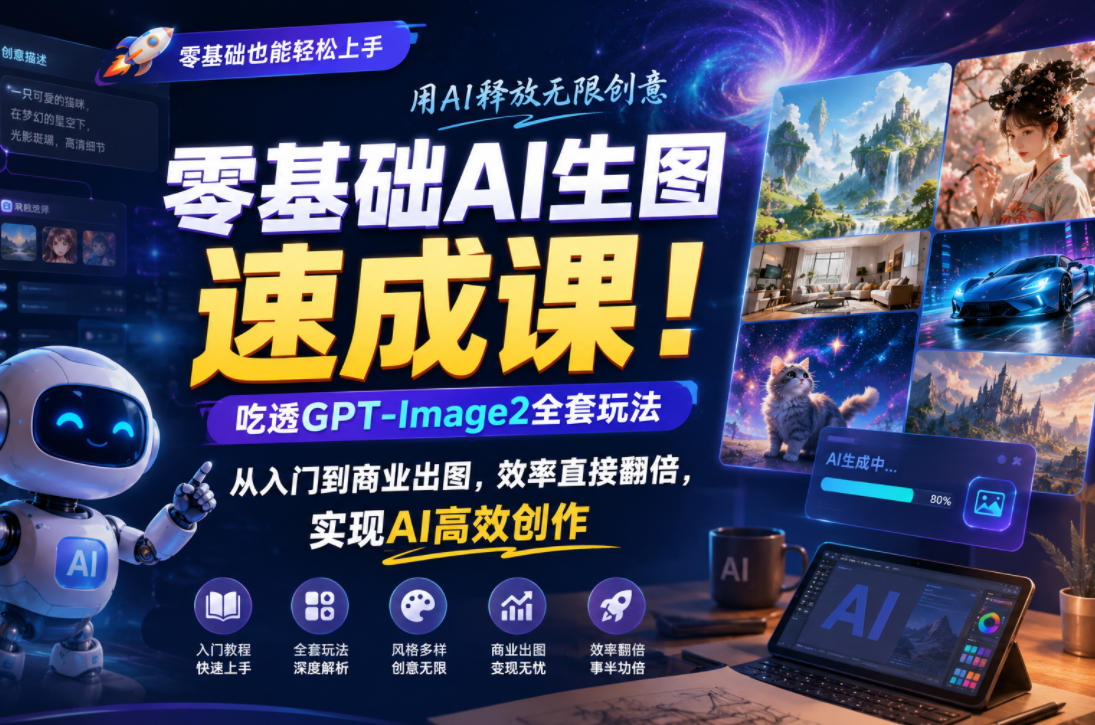 零基础AI生图速成课！吃透GPT-Image2全套玩法，从入门到商业出图，效率直接翻倍，实现AI高效创作| 鹿鸣网创