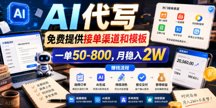 AI代写，免费提供接单渠道和模板，一单50-800，月稳入2W【揭秘】| 鹿鸣网创