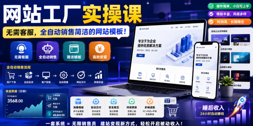 网站工厂实操课，无需客服，网站模板自动赚钱！【原创双语字幕】| 鹿鸣网创