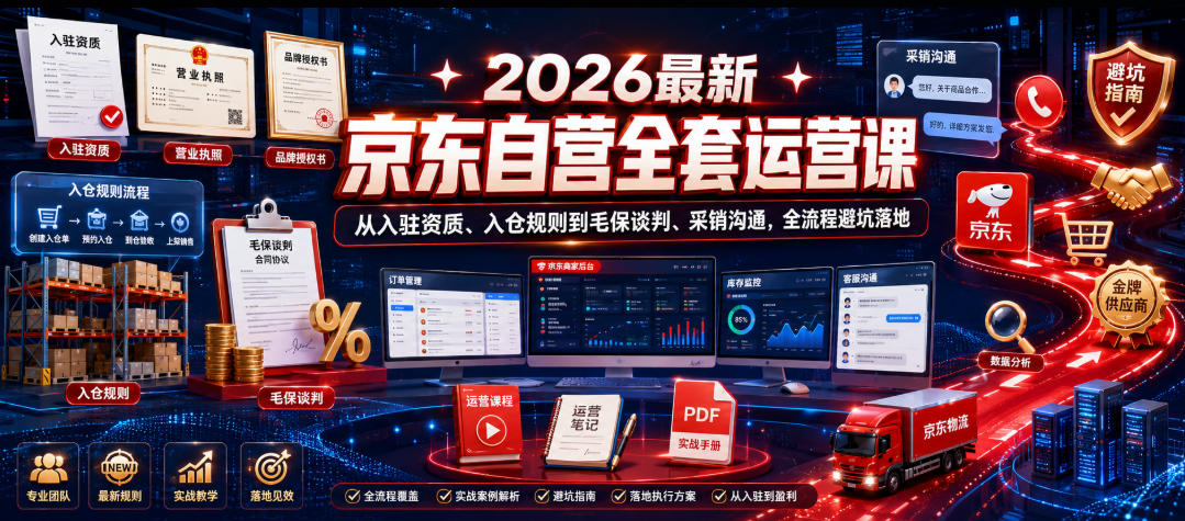 2026最新京东自营全套运营课，从入驻资质、入仓规则到毛保谈判、采销沟通，全流程避坑落地| 鹿鸣网创