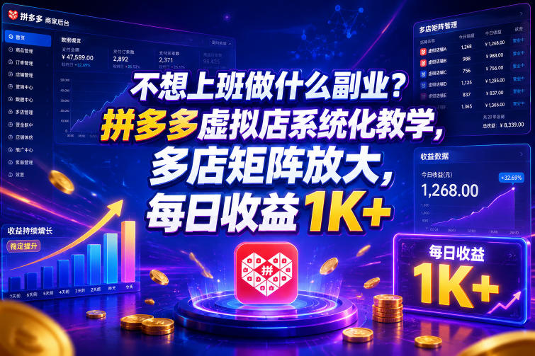 不想上班做什么副业？拼多多虚拟店系统化教学，多店矩阵放大，每日收益1K+【揭秘】| 鹿鸣网创