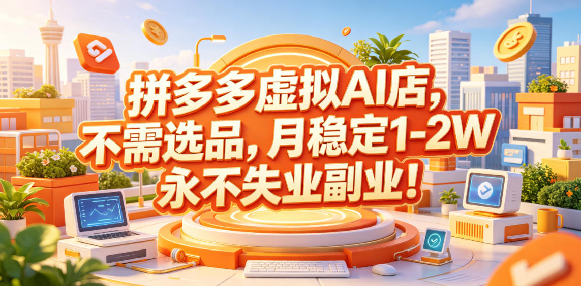 拼多多虚拟AI店，不需选品，月稳定1-2W，永不失业副业！【揭秘】| 鹿鸣网创