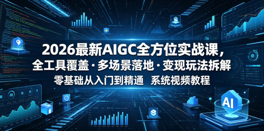 2026最新AIGC全方位实战课，全工具覆盖・多场景落地・变现玩法拆解，零基础从入门到精通系统视频教程| 鹿鸣网创