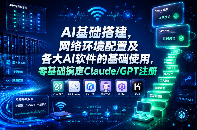 AI基础搭建，网络环境配置及各大AI软件的基础使用，零基础搞定Claude/GPT注册| 鹿鸣网创
