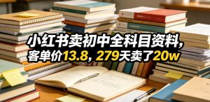 小红书卖初中全科目资料,客单价13.8,279天卖了20w| 鹿鸣网创