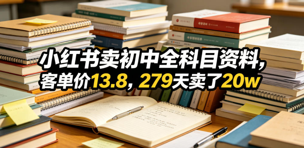 小红书卖初中全科目资料，客单价13.8，279天卖了20w| 鹿鸣网创