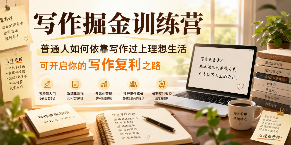 写作掘金训练营，普通人如何依靠写作过上理想生活，可开启你的写作复利之路（更新6月）| 鹿鸣网创