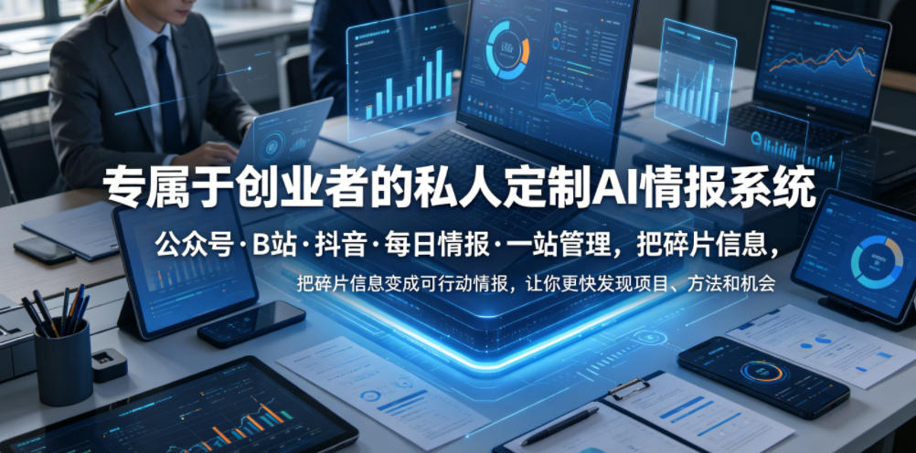 专属于创业者的私人定制AI情报系统，公众号·B站·抖音·每日情报·一站管理，把碎片信息变成可行动情报，让你更快发现项目、方法和机会| 鹿鸣网创