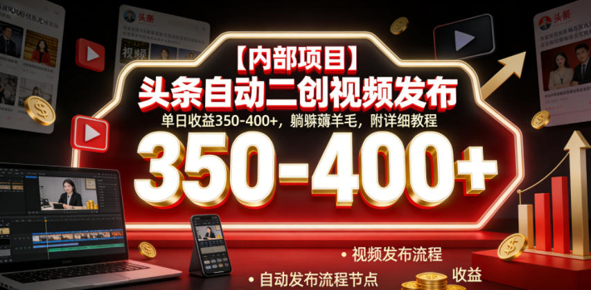 【内部项目】头条自动二创视频发布，单日收益350-400+，躺賺薅羊毛，附详细教程【揭秘】| 鹿鸣网创