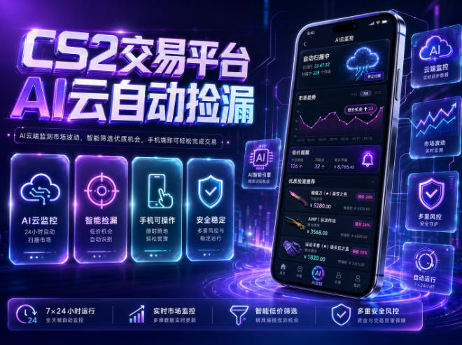 CS2交易平台AI云自动捡漏，多年稳定运行，无需手机，支持任何形式验证，日入300+【揭秘】| 鹿鸣网创