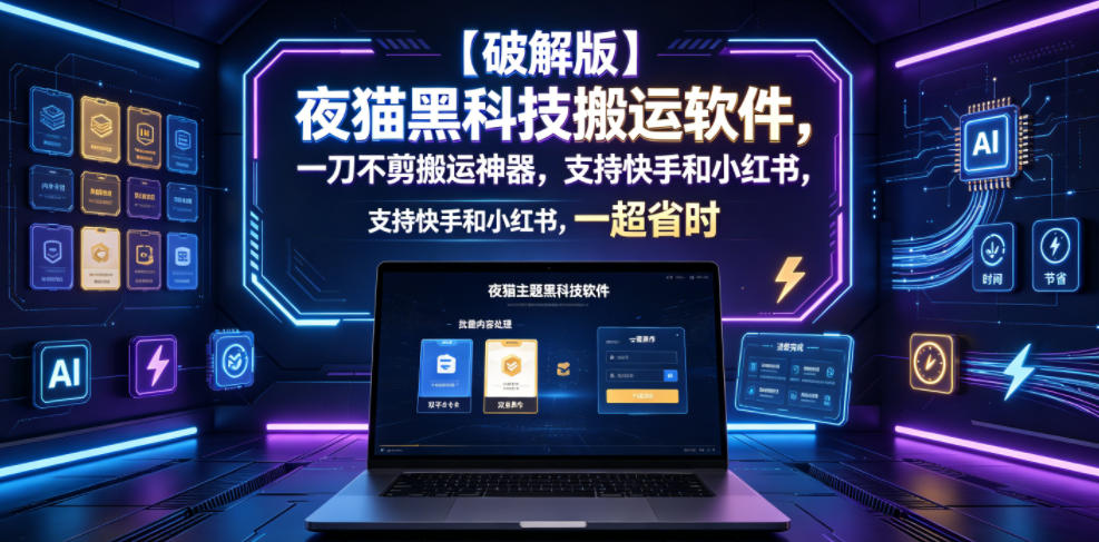 【破解版】夜猫黑科技搬运软件,一刀不剪搬运神器,支持快手和小红书,一键搬运超省时!| 鹿鸣网创
