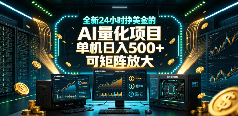 全新24小时挣美金的AI量化项目，单机日入500+，每天见收益，可矩阵放大【揭秘】| 鹿鸣网创