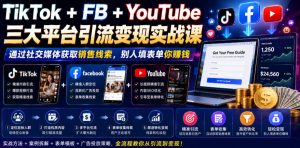 TikTok+FB+YouTube三大平台引流变现实战课,通过社交媒体获取销售线索,别人填表单你賺钱【原创双语字幕】| 鹿鸣网创