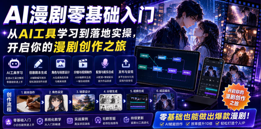 AI漫剧零基础入门，从AI工具学习到落地实操，开启你的漫剧创作之旅| 鹿鸣网创