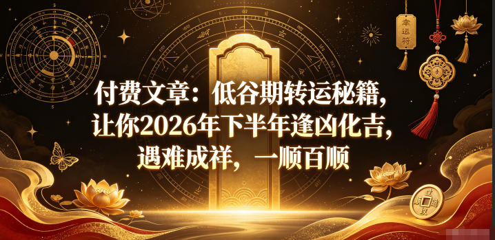 付费文章：低谷期转运秘籍，让你2026年下半年逢凶化吉，遇难成祥，一顺百顺| 鹿鸣网创