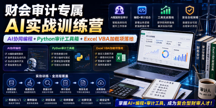财会审计专属AI实战训练营｜AI协同编程+Python审计工具箱+Excel VBA加载项落地| 鹿鸣网创