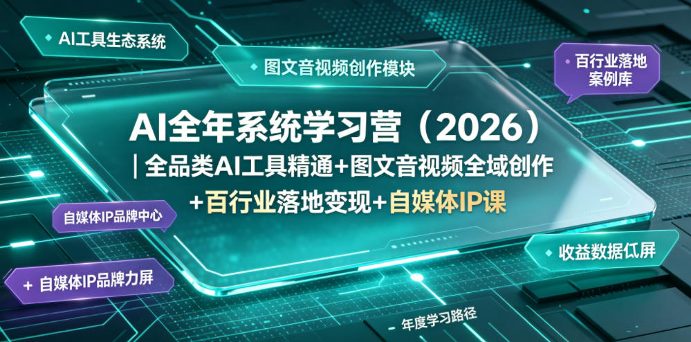 AI全年系统学习营（2026）｜全品类AI工具精通+图文音视频全域创作+百行业落地变现+自媒体IP打造年度进阶大课| 鹿鸣网创