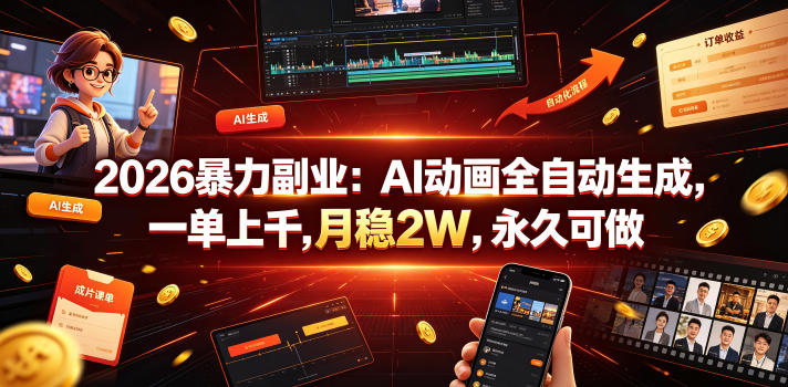 2026暴力副业：AI动画全自动生成，一单上千，月稳2W，永久可做【揭秘】| 鹿鸣网创
