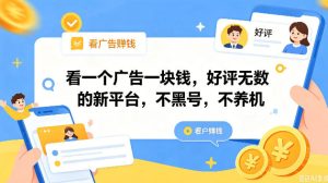 看一个广告一块钱，好评无数的新平台，不黑号，不养机，一撸几十块钱还是不错的【揭秘】| 鹿鸣网创