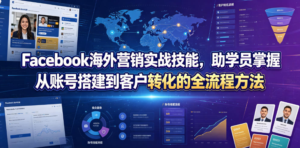 Facebook海外营销实战技能，助学员掌握从账号搭建到客户转化的全流程方法| 鹿鸣网创