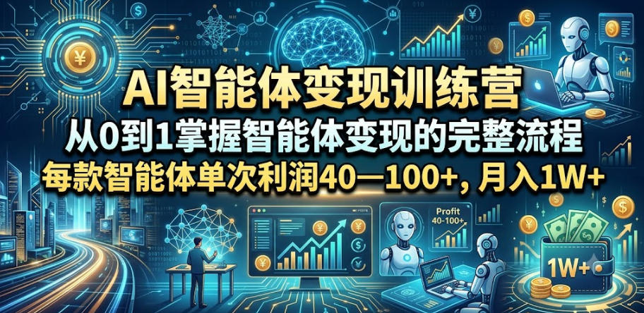 AI智能体变现训练营，从0到1掌握智能体变现的完整流程，每款智能体单次利润40—100+，月入1W+| 鹿鸣网创