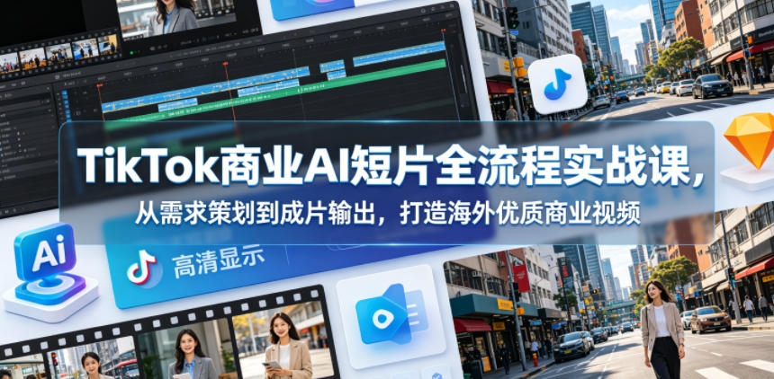 TikTok商业AI短片全流程实战课，从需求策划到成片输出，打造海外优质商业视频| 鹿鸣网创