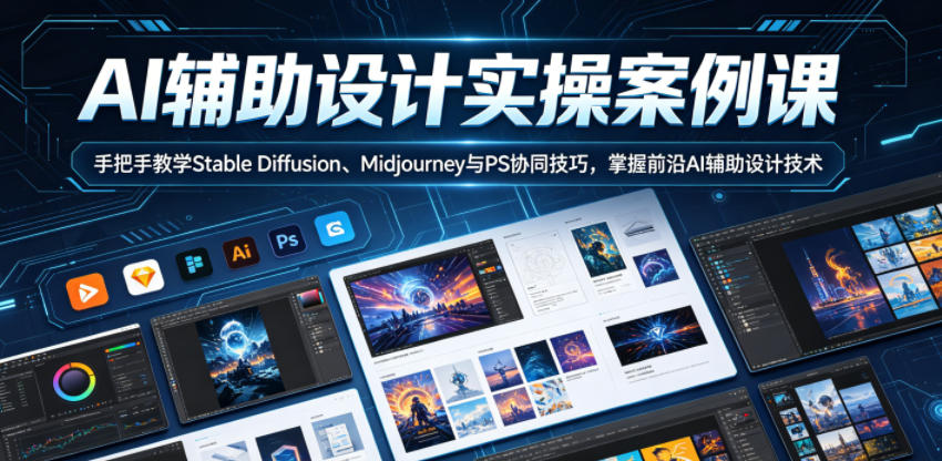 AI辅助设计实操案例课，手把手教学Stable Diffusion、Midjourney与PS协同技巧，掌握前沿AI辅助设计技术| 鹿鸣网创