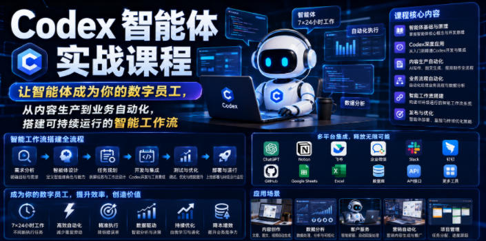 Codex智能体实战课程，让智能体成为你的数字员工，从内容生产到业务自动化，搭建可持续运行的智能工作流| 鹿鸣网创