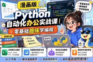 漫画版Python自动化办公实战课｜零基础趣味学编程，全场景办公提效、批量搞定报表文档、解放双手进阶职场| 鹿鸣网创