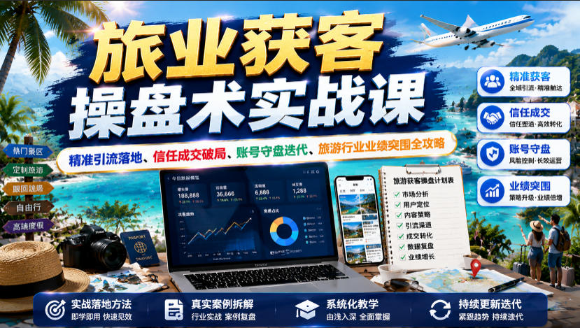 旅业获客操盘术实战课｜精准引流落地、信任成交破局、账号守盘迭代、旅游行业业绩突围全攻略| 鹿鸣网创