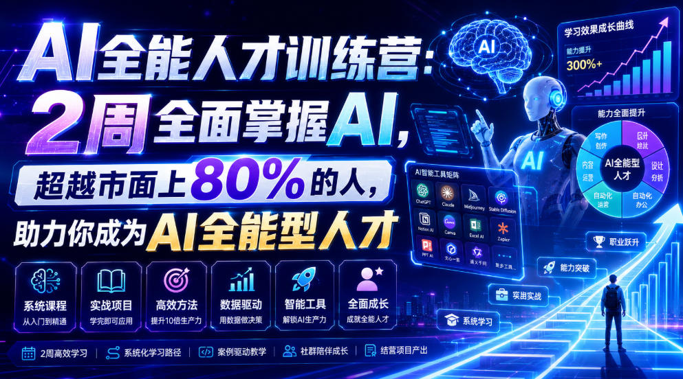 AI全能人才训练营：2周全面掌握AI，超越市面上80%的人，助力你成为AI全能型人才| 鹿鸣网创