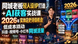 同城老板轻人设IP打造+AI获客实战课，2026年实体店史诗级机会，低成本撬动抖音-视频号-小红书同城流量| 鹿鸣网创