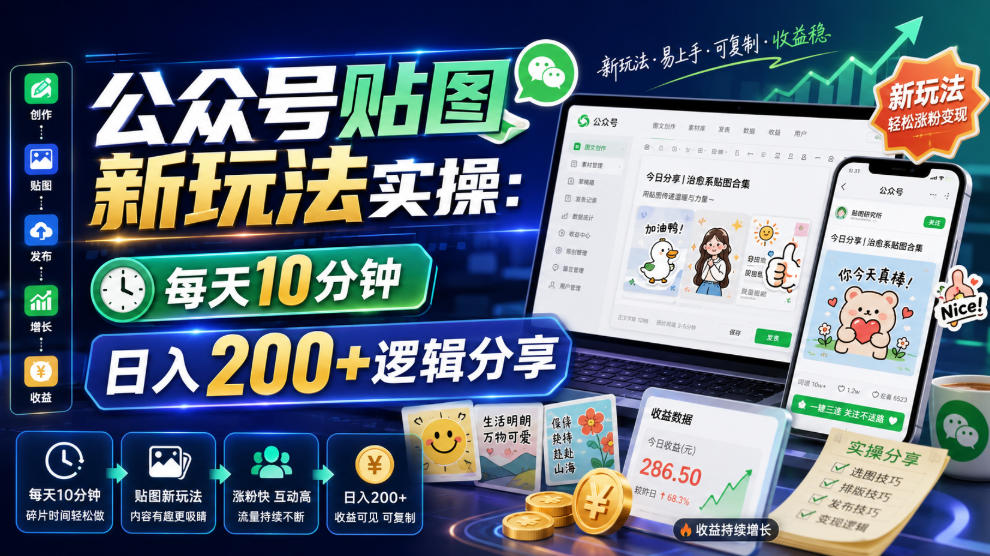 公众号贴图新玩法实操，每天10分钟，日入200+逻辑分享| 鹿鸣网创