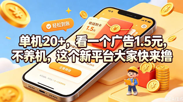 单机20+，看一个广告1.5米，不养机，这个新平台大家快来撸【揭秘】| 鹿鸣网创