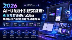 2026 AI+UI设计系统实战课：AI赋能界面设计全流程，从图标创作到商业级作品集打造| 鹿鸣网创